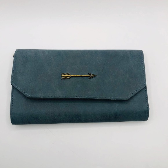 Dark‎ Gray Faux Suede Wallet Brass Arrow - Picture 1 of 5